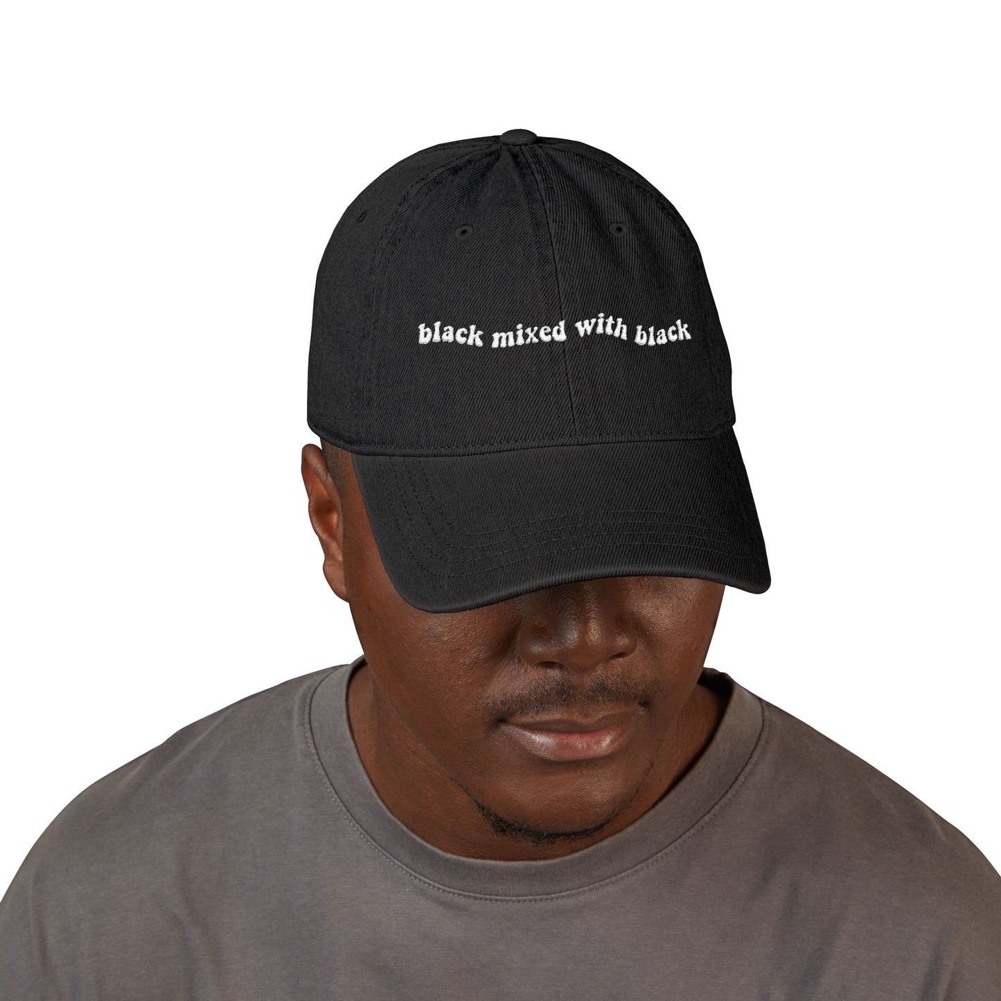Embroidered Denim Hat - Black Mixed With Black